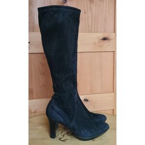 Aquatalia US 6 Black Suede High Heel Boots Stretchy Calf Elegant Pointed Toe